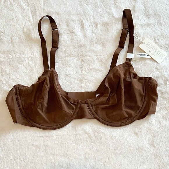 NWT Smoothez by Aerie Mesh Unlined Balconette Bra in Dark Maple Brown - 36C - Picture 2 of 11